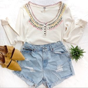 FREE PEOPLE | Lg | Embroidered Thermal Top